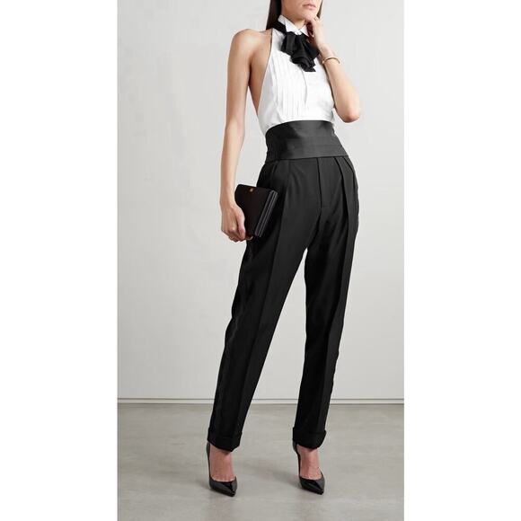 Ralph Lauren Collection Purple Label Pants 0 Wool Cashmere Black Pleated Tapered - Picture 3 of 11